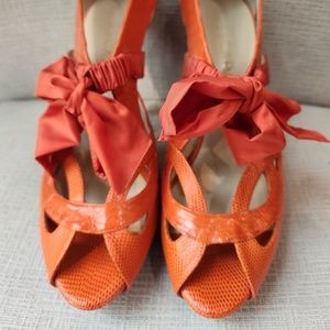 Escada, size 39, leather stiletto heels, orange